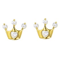 0.24Ct Round Cut Clear CZ 14k Yellow Gold Plated Crown Stud Earrings Summer Sale - £29.34 GBP