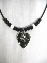 Young Singing Elvis Presley Black &amp; White Photo Guitar Pick Pendant Adj Necklace - £9.54 GBP