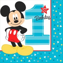 Mickey Mouse Fun to Be One 16 Luncheon Napkins 1st Birthday Party - £3.70 GBP