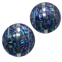 Vtg Inlaid Shell earrings  Abalone mosaic Artisan - $24.93