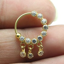 18K Real Gold Indian Bridal Style White CZ Left Nose Ring - £130.72 GBP