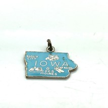 Vintage Sterling Silver Charm, State of Iowa Blue Enamel Map - $28.06