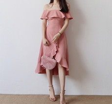 Blush Pink Off Shoulder Slit Midi Dress Women Plus Size Graduation Midi Dress image 2