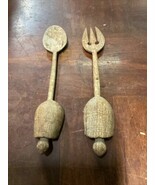 Hand Carved Wooden Decorative Turtles Fork And Spoon Set - $286.31 MXN