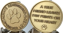 Set of 2 Always Remembered Forever Loved Bronze Dog Memorial Tokens Pet ... - $8.40