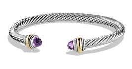 David Yurman Silver Cable Classic Bracelet With Amethyst And 14k Gold - £338.67 GBP