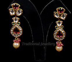 Fabulous 22KARAT Gold Stylish Jadau Dangling Earring Bridal Gorgeous Stud Indian - £2,160.00 GBP