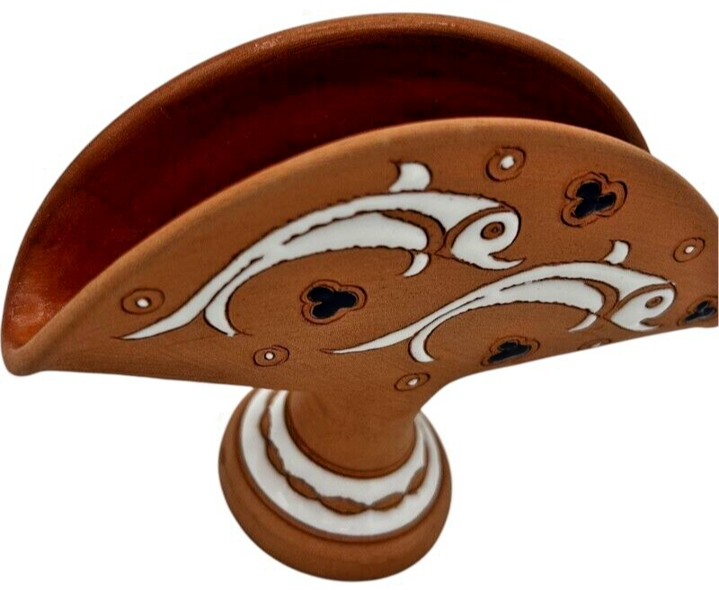 VTG Keramik Manousaki Rodos,Greece Pirate Ship Terracotta Pottery Napkin Holder Item image 6