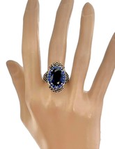 1&quot; Drop Vintage Look Royal Blue Crystals Simulated Fake Marcasite Ring Size 7 - £12.14 GBP