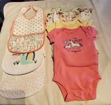 Baby 0-3 Month  5-One Piece, 4 bibs, Mix Brand Pre-worn # 22 - £8.93 GBP