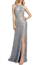 Mac Duggal Starburst Sequin Halter Neck Sheath Gown Sz 14 Platinum Silver - £174.30 GBP