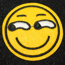 Side Eye Yellow Emoji Smile Face Cartoon Clothing Iron On Patch Decal Embroidery - £5.56 GBP