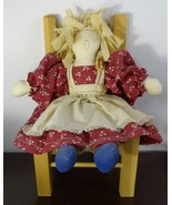 Hand Made Rag Doll 14” Burlap Rag Hair Flower Dress Striped Legs Apron - £17.20 GBP