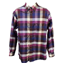 Jos A Bank Traveler&#39;s Collection Men Purple White Plaid Tailored Fit Shirt Mediu - £7.65 GBP