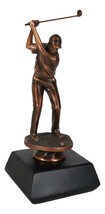 Professional Golfer Swinging Golf Club On A Tee Bronze Electroplated Statue - $64.99