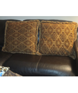 Pair 20&quot; Large Fringed Decorative Brown &amp; Tan Patterned Sofa Throw Pillo... - $58.25 CAD