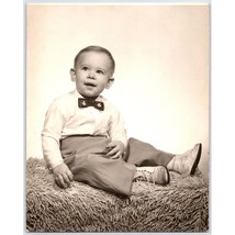 Little Boy Studio Portrait Mickey Mouse Bowtie On Shag Carpet Vintage Photograph - £20.00 GBP