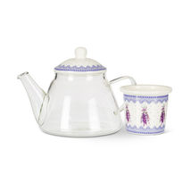 Lavender Sprig Teapot with Lid Strainer 3 piece Set 24 oz Ceramic Clear Glass image 3