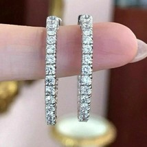 14K Weiß Vergoldet 1.50 Karat Runde Künstlicher Diamant Creolen Für Damen - £99.59 GBP