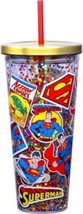 Superman Thru the Years Images &amp; Logo 32 oz Glitter Travel Cup with Stra... - £15.29 GBP