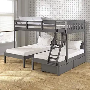 Donco Kids Full Over Double Twin Bed Loft Bunk in Dark Grey Finish with ... - $1,255.99