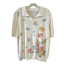 Vintage Alfred Dunner XL Floral Knit Polo Sweater – Ramie Cotton – Garde... - $23.80