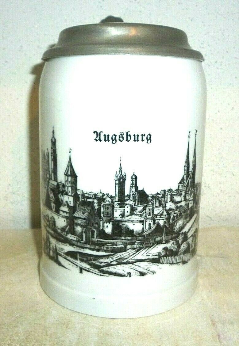 Augsburg City Sights lidded German Beer Stein - $14.95