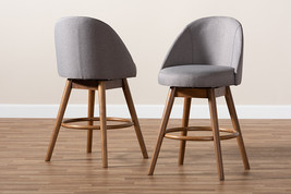 Mara Gray Fabric Upholstered Walnut-Swivel Counter Stool Set of 2 - $440.00