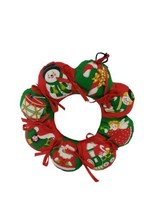 Vintage Quilted Hand-Made Christmas Wreath Santa Snowman Candy Cane - $19.75