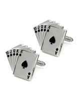 ROYAL FLUSH CUFFLINKS Cards Poker NEW w GIFT BAG Pair Men&#39;s Jewelry Silv... - €8,60 EUR