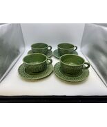 Set of 4 Bordallo Pinheiro Portugal BASKETWEAVE Green Cups &amp; Saucers - €86,45 EUR