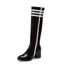 New Patent leather Mid calf Boots with thick heels Winter Boots women Shoes  Zip - £75.44 GBP