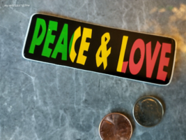 Small Hand made Decal sticker PEACE &amp; LOVE rasta reggae - £4.68 GBP