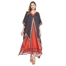 Floral Printed Brick Red Polyester Plus Size Kaftan Dress for Women - £13.66 GBP