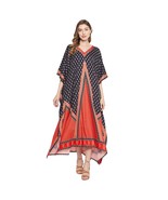 Floral Printed Brick Red Polyester Plus Size Kaftan Dress for Women - £13.42 GBP