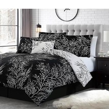 Foliage 6-piece Comforter Set Black/Ivory KING Reversible 2 accent pillows Shams - £53.14 GBP