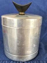 Vintage Mid Century Aluminum Round Canister Black Bakelite Finial 6.5&quot; Tall - $7.91