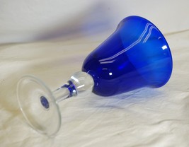 Cobalt Blue Water Goblet Clear Bubble Stem Glass - £17.08 GBP