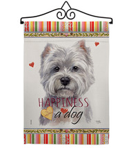 White Westie Happiness Garden Flag Set Dog 13 X18.5 Double-Sided House Banner - £22.35 GBP
