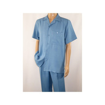 Men 2pc Walking Leisure Suit Short Sleeves By DREAMS 255-11 Solid Sky Blue image 6