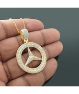 3Ct Simulated Diamond Mercedes Benz Logo Pendant 14k Yellow Gold Plated ... - £140.22 GBP