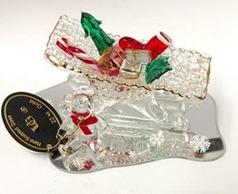 unison gifts Hand Sculpted Glass Sleigh on Mirror with Teddy Bear - £27.37 GBP