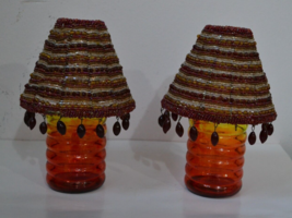 Pair Of Vintage Glass Beaded Candle Holders - £38.62 GBP