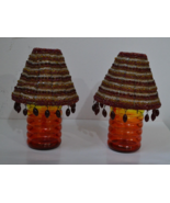 PAIR OF VINTAGE GLASS BEADED CANDLE HOLDERS - $940.55 MXN