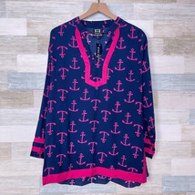 Escapada Holly Border Tunic Top Pink Navy Blue Anchor Print Casual Women... - £28.31 GBP