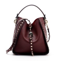 Rivet Bucket Shoulder Bags New Trends Women&#39;s Handbags High-quality Genuine Leat - £110.19 GBP