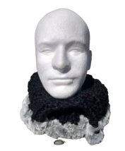 Women&#39;s Faux Fur Handmade Cowl Neck Warmer Scarf Knit Black Grey Rib Acrylic - £27.31 GBP