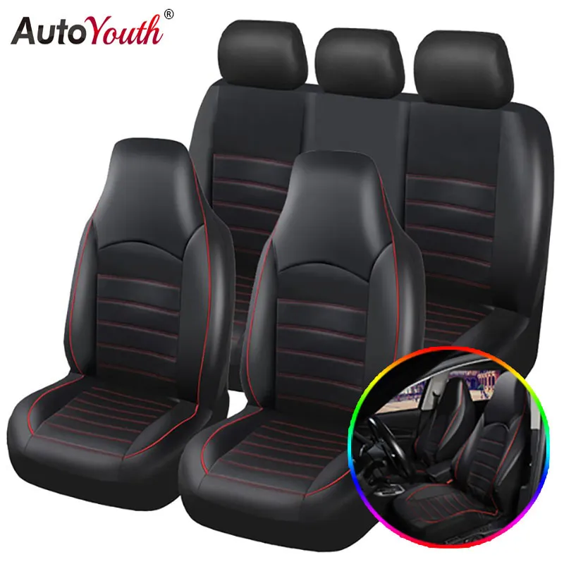 Full Set PU Leather Car Seat Covers Leather Fashion Style Car Seat Cover... - £15.77 GBP+