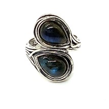 Vintage Sterling Silver Or Paz Signed PZ Labradorite Teardrop Bypass Ring Sz 10 - £43.51 GBP