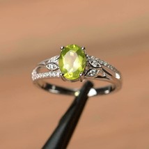 14k White Gold Plated Silver 3.50Ct Oval Cut Simulated Peridot Engagement Ring - £87.31 GBP